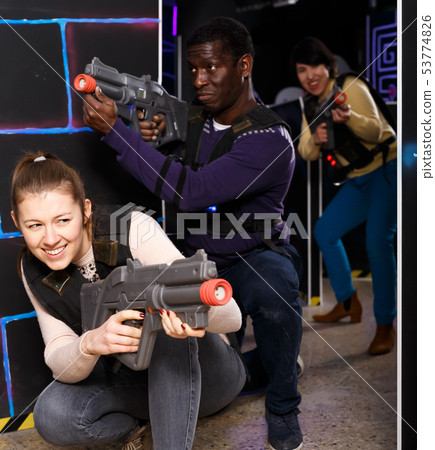 Two fine laser tag players during lasertag game 53774826