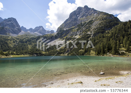 Panorama of mountain lake Seebensee in Tirol    53776344