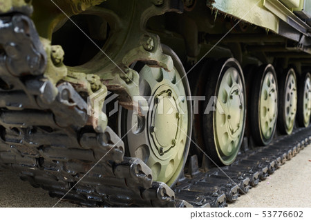 the chassis of a military tank close view 53776602