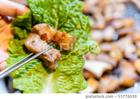 黑肉韓國料理菜鐵板飯碗熟Pan지鍋炸黑豬肉黑豬肉 黑肉韓國料理菜鐵板飯碗熟Pan지鍋炸黑豬肉黑豬肉 53778039