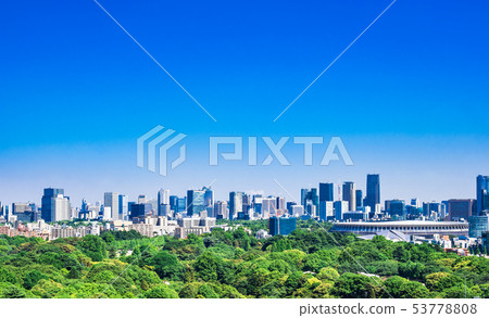 東京新宿御苑，新國家體育場，東京市中心的城市景觀 53778808