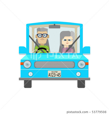 Illustration of an elderly couple riding a car in safe driving 53779508