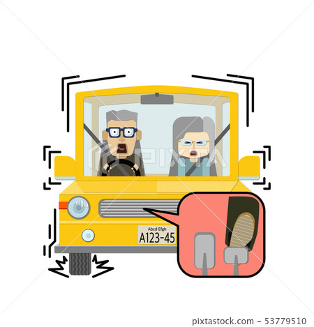 一輛老年夫婦乘坐汽車突然剎車的插圖 53779510