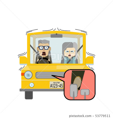 在汽車的一對年長夫婦被踩在加速器和閘的錯誤的例證 在汽車的一對年長夫婦被踩在加速器和閘的錯誤的例證 53779511