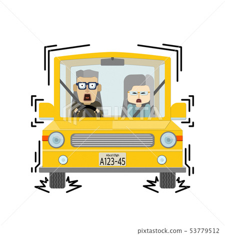 一輛老年夫婦乘坐汽車突然剎車的插圖 53779512