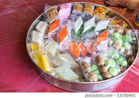 Variety of authentic Penang nyonya kueh in tray Variety of authentic Penang nyonya kueh in tray 53780401