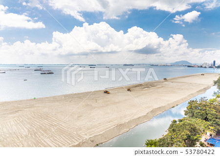 Elevated view of Penang's Gurney Drive sea Elevated view of Penang's Gurney Drive sea 53780422