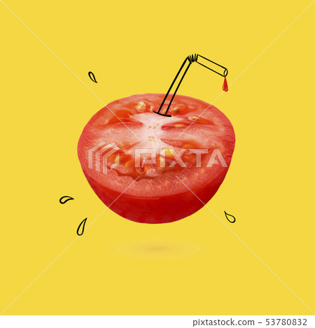 tomato slice and cartoon doodle drawing juice  53780832