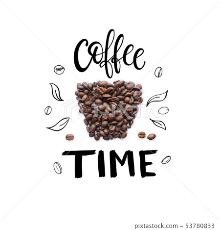 Creative layout of coffee beans with lettering 53780833