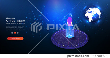 A young man using virtual reality glasses earth A young man using virtual reality glasses earth 53780922