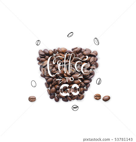 Creative layout of coffee beans with lettering 53781143