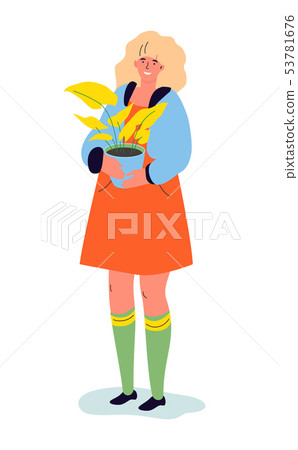 A woman with a plant - modern colorful flat design style illustration 53781676