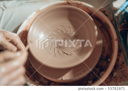 Close up of finished clay bowl in potter's studio 53781971