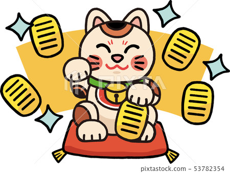 Oval and beckoning cat illustration 53782354