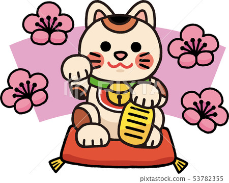 Plum and beckoning cat illustration Plum and beckoning cat illustration 53782355