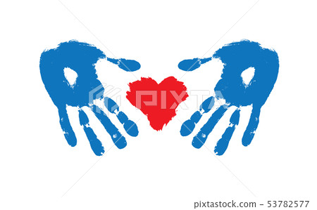 Brushstroke painted red heart and hands Brushstroke painted red heart and hands 53782577