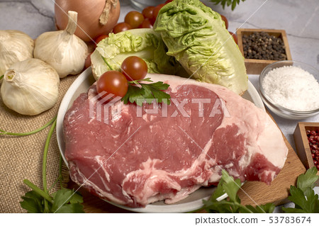 red veal chop on a plate red veal chop on a plate 53783674