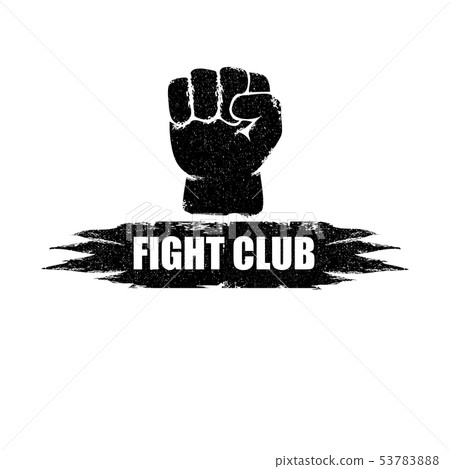 fight club vector logo or label with grunge black man fist isolated on white background. MMA Mixed 53783888