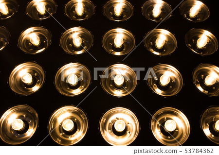 Vintage incandescent bulbs in retro style. Many lights in the form of a spotlight. 53784362