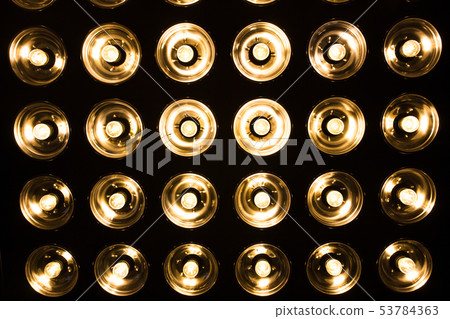 Vintage incandescent bulbs in retro style. Many lights in the form of a spotlight. 53784363
