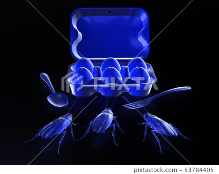 Cockroaches eat food, x-ray mode of  cockroaches. 53784405