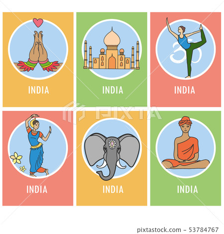 Set of India cartoon card or icons - Stock Illustration [53784767] - PIXTA