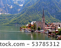 Famous Austria village Hallstatt with church 53785312