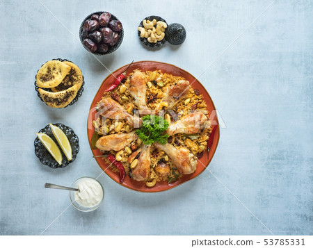 Chicken Makbous traditional food in Arabian region 53785331