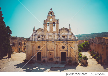 Front view of Arkadi Monastery, Arkadi, Crete, Greece, Europe Front view of Arkadi Monastery, Arkadi, Crete, Greece, Europe 53785582