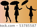 Woman on high hills with umbrella silhouette 53785587