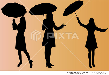 Woman on high hills with umbrella silhouette Woman on high hills with umbrella silhouette 53785587