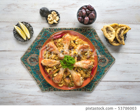 Chicken Makbous traditional food in Arabian region Chicken Makbous traditional food in Arabian region 53786003