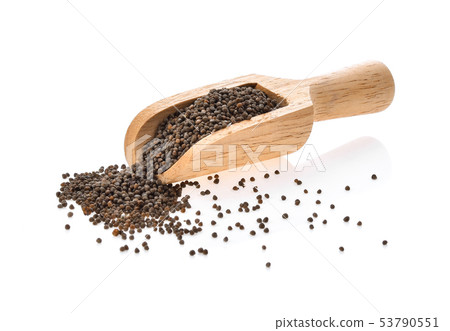 sesame seeds in wood scoop isolated on white sesame seeds in wood scoop isolated on white 53790551
