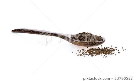 sesame seeds in wood spoon isolated on white sesame seeds in wood spoon isolated on white 53790552