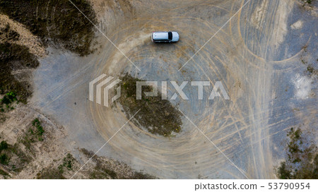 Aerial view off-road car vehicle, car 4 wheel Aerial view off-road car vehicle, car 4 wheel 53790954