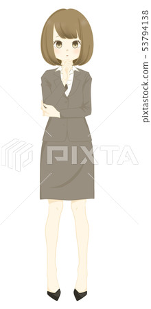 Suit-woman putting hand on jaw Suit-woman putting hand on jaw 53794138