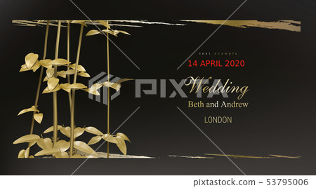 Tropical black and gold leaves on dark background 53795006