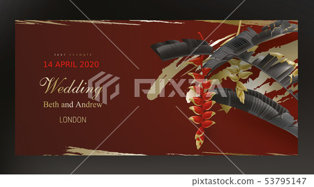Tropical black and gold leaves on dark background Tropical black and gold leaves on dark background 53795147