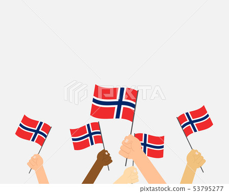 Vector illustration of hands holding Norway flags  53795277