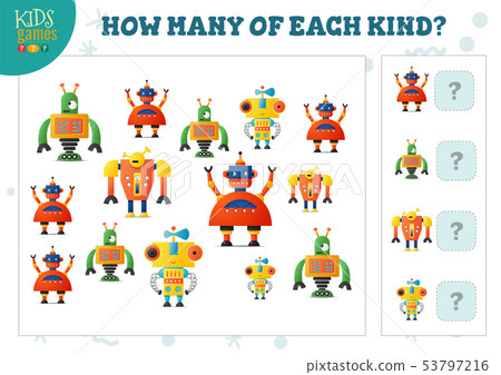 How many of each kind cartoon robot kids counting How many of each kind cartoon robot kids counting 53797216