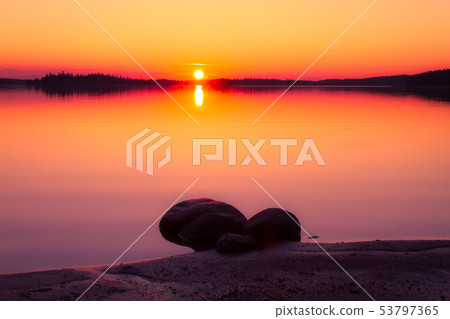Summer night sunset from kuhmo, Finland. 53797365