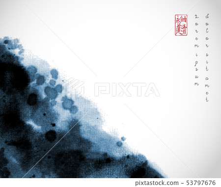 Abstract blue ink wash painting on white background. Traditional Japanese ink wash painting sumi-e 53797676