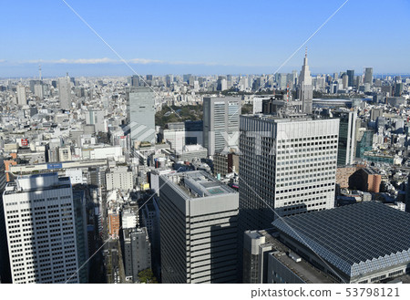 Tokyo cityscape in Japan View of Shinjuku Station, Otemachi, Marunouchi, Tokyo Sky Tree, New National Stadium, Tokyo Tower, etc. 53798121