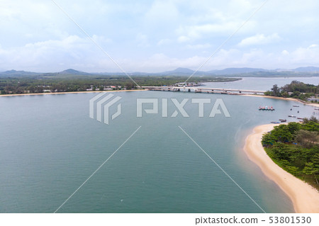 Scenic landscape of big river and reservoir dam 53801530