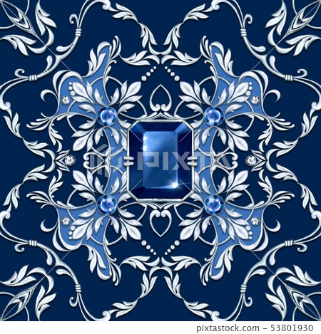 Seamless baroque pattern with blue gems - Stock Illustration [53801930 ...