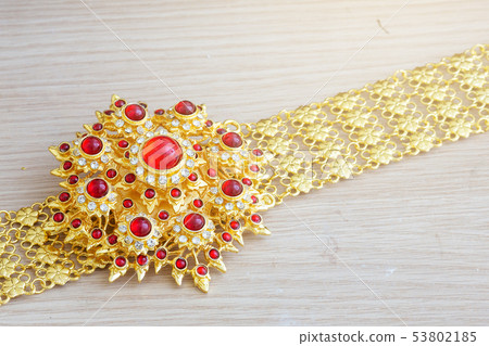 gold belt Thai style with red gem and diamond gold belt Thai style with red gem and diamond 53802185