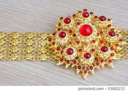 gold belt Thai style with red gem and diamond gold belt Thai style with red gem and diamond 53802211