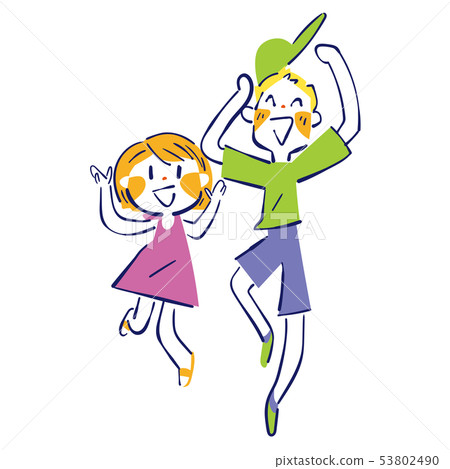 I'm glad! Jumping children illustration 53802490