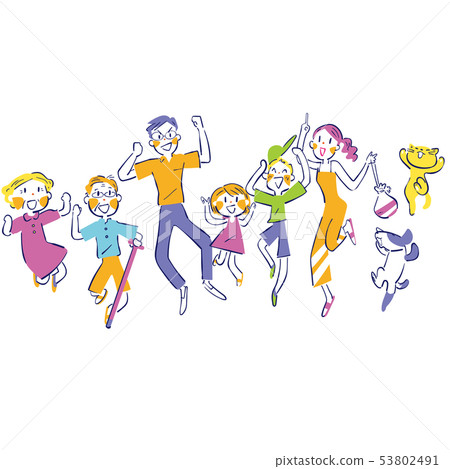 I'm glad! Jumping family senior pet illustration 53802491