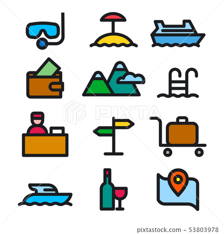 travel and resort icons travel and resort icons 53803978